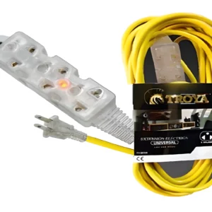 EXTENSION TRANSPARENTE SILICONEADA CON TRES TOMAS "TROYA" CABLE AMARILLO 10 MTS CJX15