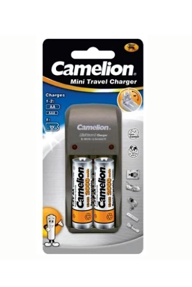 CARGADOR DE BATERÍAS CAMELION INCLUYE PILAS RECARGABLES 2XAA